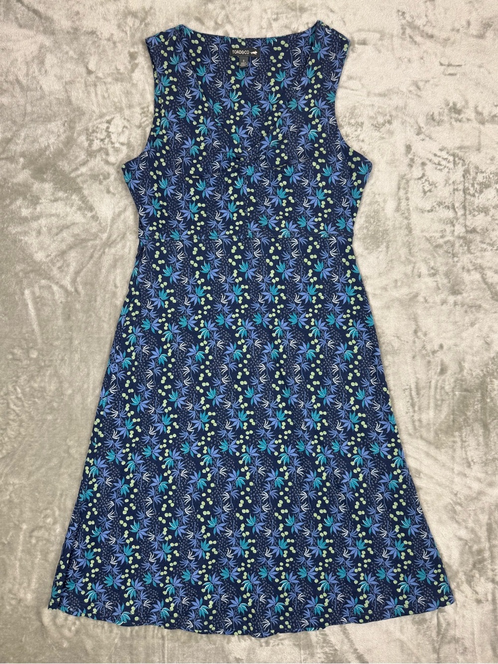 Toad&Co Rosemarie Sleeveless Dress Tencel Organic Cotton Pocket Navy Floral Sm - Picture 2 of 7